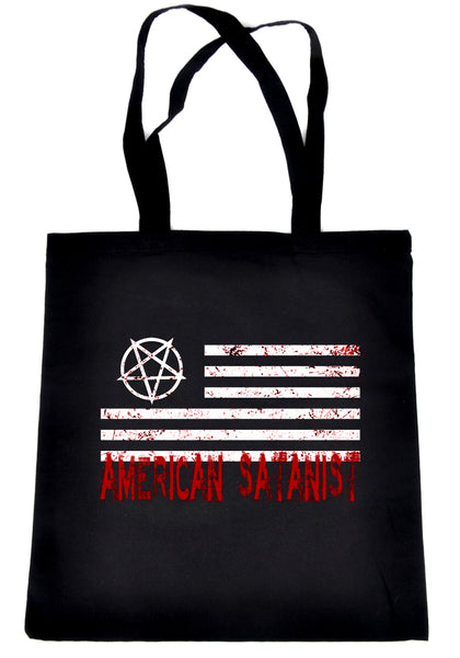 American Satanist Bloody Flag Pentagram Tote Bag Hail Satan Occult Clothing Book Bag