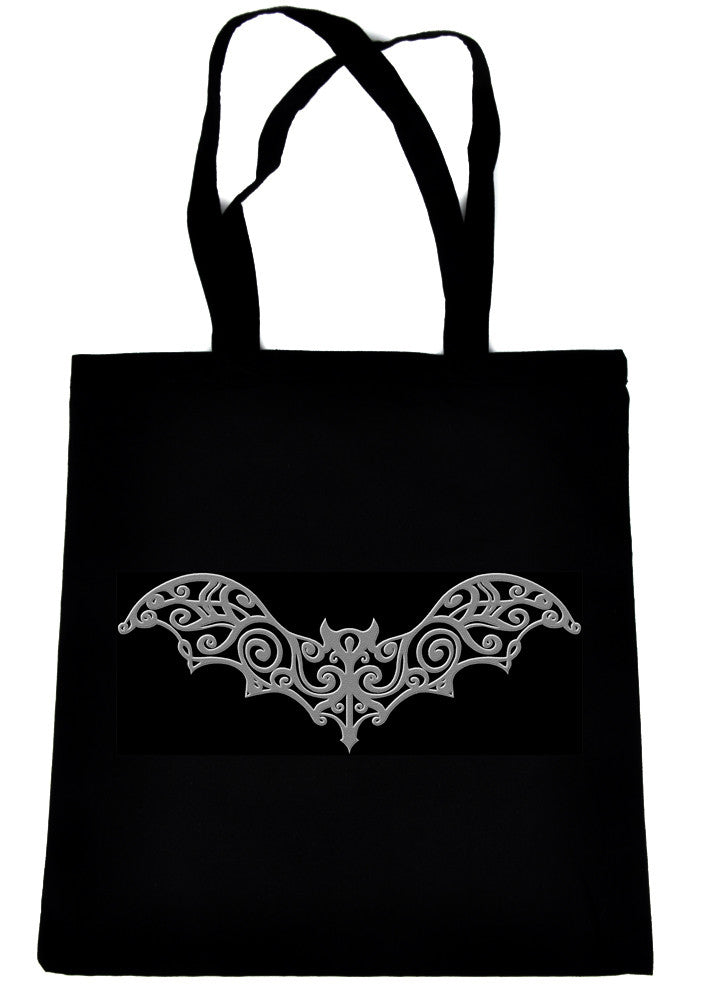 Gothic Vampire Bat on Black Tote Book Bag Elegant Halloween Handbag