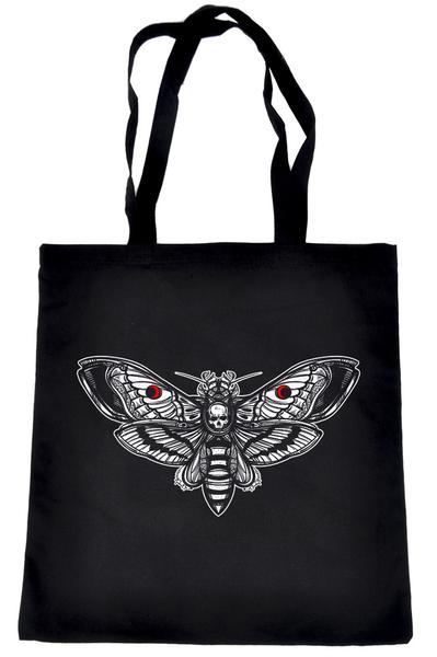 Moth with Death Skull Tote Book Bag Dark Alternative Clothing Handbag Deathrock