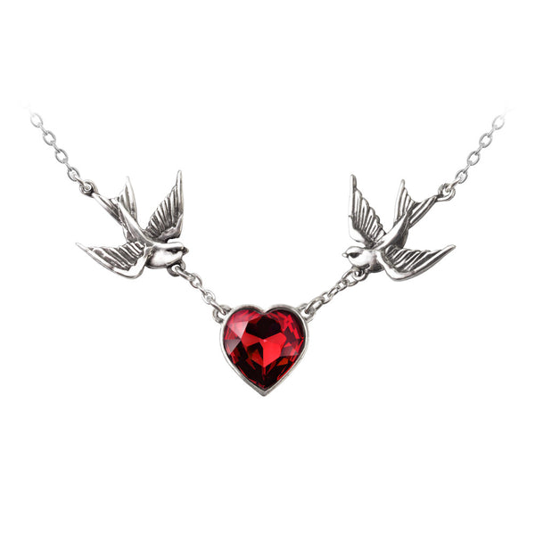 Alchemy Gothic Swallow Red Heart Pendant Necklace