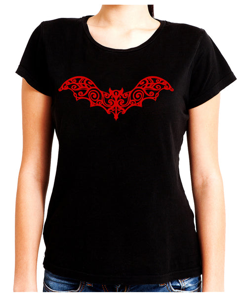 Wrought Iron Red Vampire Bat Women's Babydoll Shirt Gothic Clothing