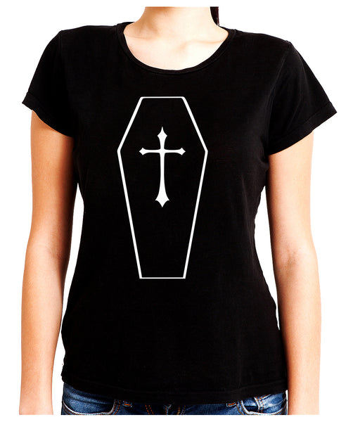 Toe Pincher Coffin w/ Cross Women's Babydoll Shirt Top Gothic Clothing