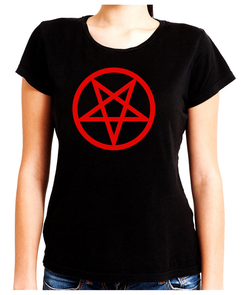 Red Inverted Pentagram Women's Babydoll Shirt Top Occult Clothing