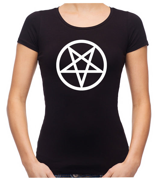 White Inverted Pentagram Women's Babydoll Shirt Top Occult Clothing