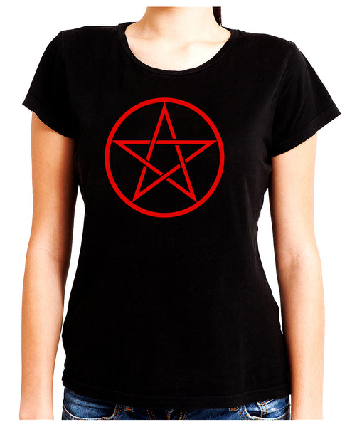 Red Woven Pentacle Women's Babydoll Shirt Top Witchy Clothing