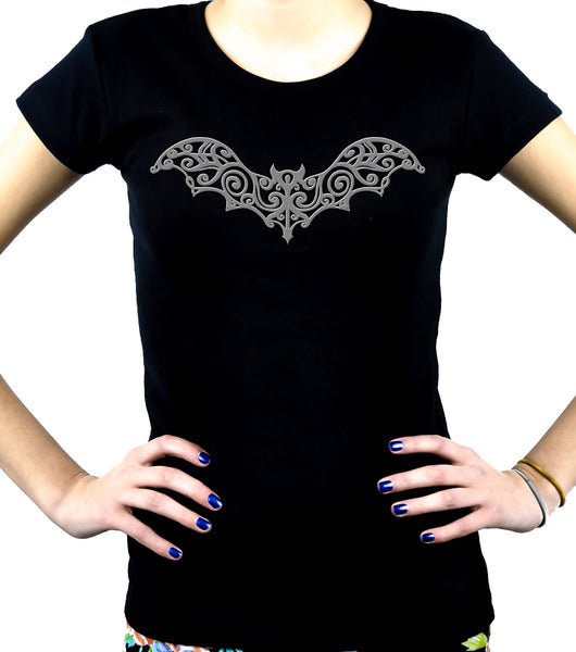 Wrought Iron Grey Vampire Bat Women's Babydoll Shirt Gothic Clothing