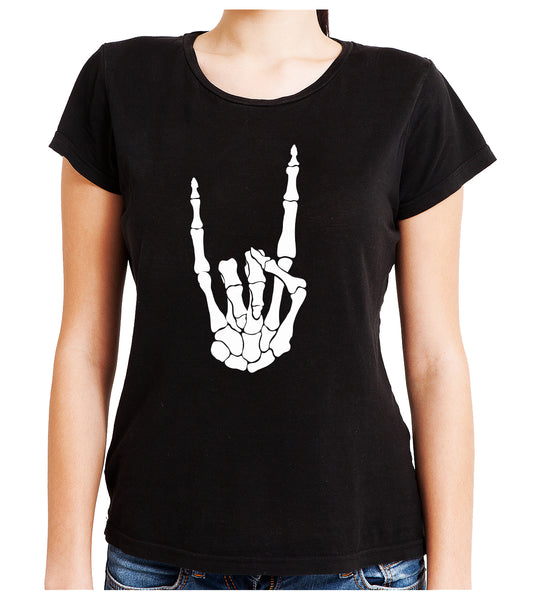 Skeleton Hand Horns Up Metal Women's Babydoll Shirt Gothic Clothing