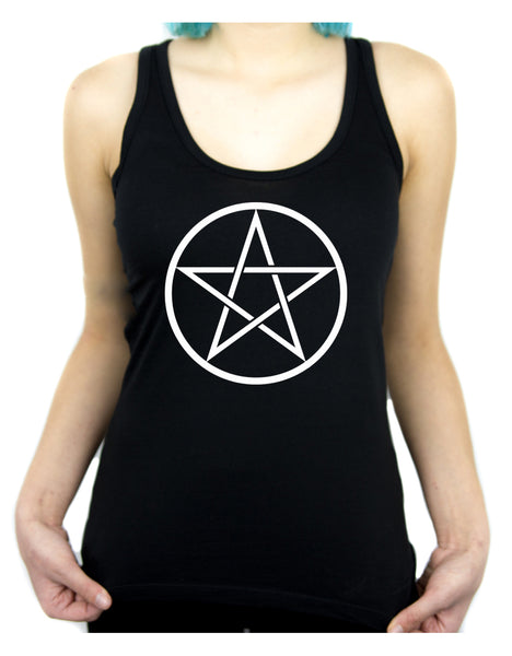 White Woven Pentacle Racer Back Tank Top Shirt Witchy