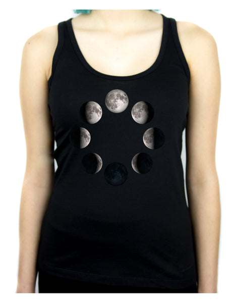 Moon Lunar Phases Women's Racer Back Tank Top Shirt New Crescent Full