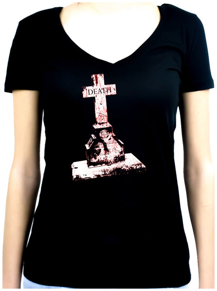 Tombstone of Death Cemetery Women's V-Neck  Shirt Top Dark Gothic Clothing