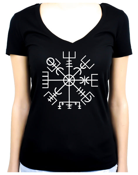 Vegvisir Viking Compass Symbol Women's V-Neck Shirt Viking Old Norse