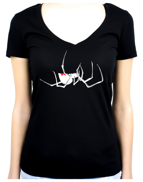 Black Widow Spider Women's V-Neck Shirt Gothic Alternative Clothing