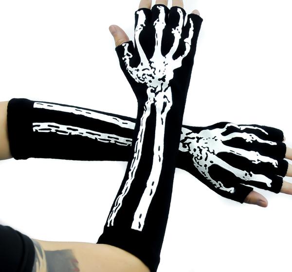 Skeleton Fingerless Gloves Gothic Deathrock Punk Rock Arm Warmers