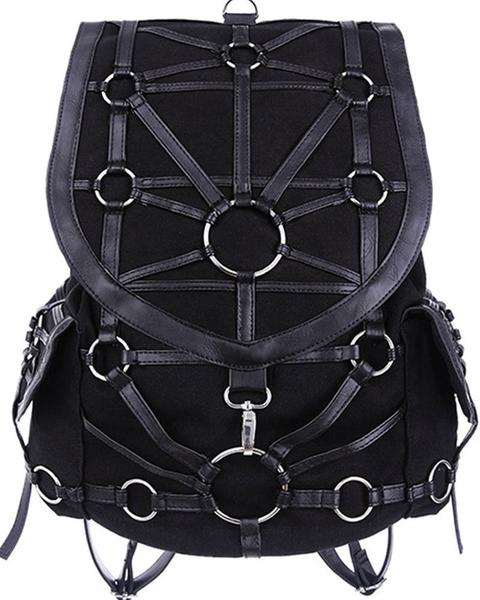 Black O-Ring Harness Backpack Purse Occult