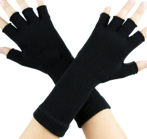 Plain Black Fingerless Gloves Arm Warmers Gothic Alternative