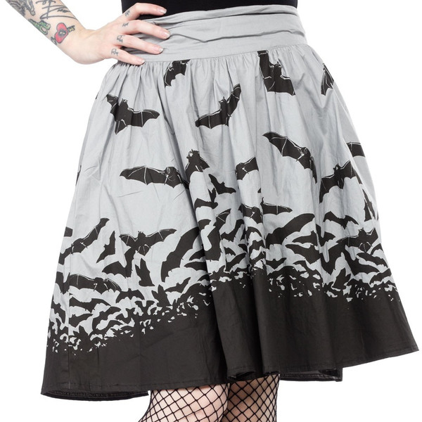 Sourpuss Black & Gray Spooksville Bats Swing Skirt
